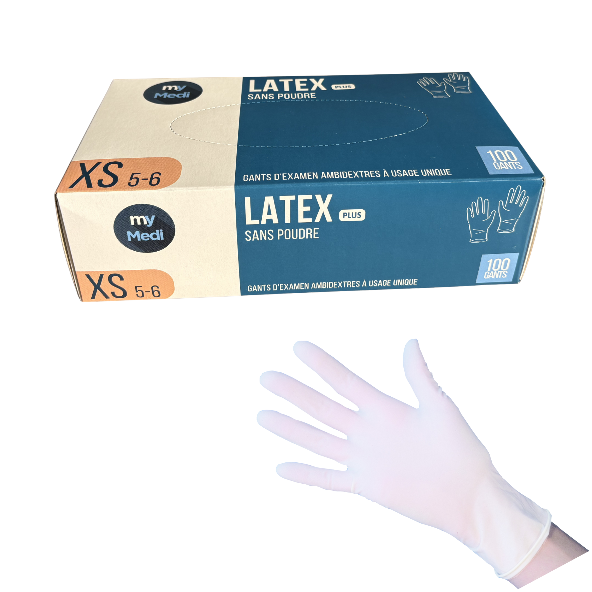 Gants d'examen - Latex - Sans poudre - Ambidextres - Boite de 100 - My Médical