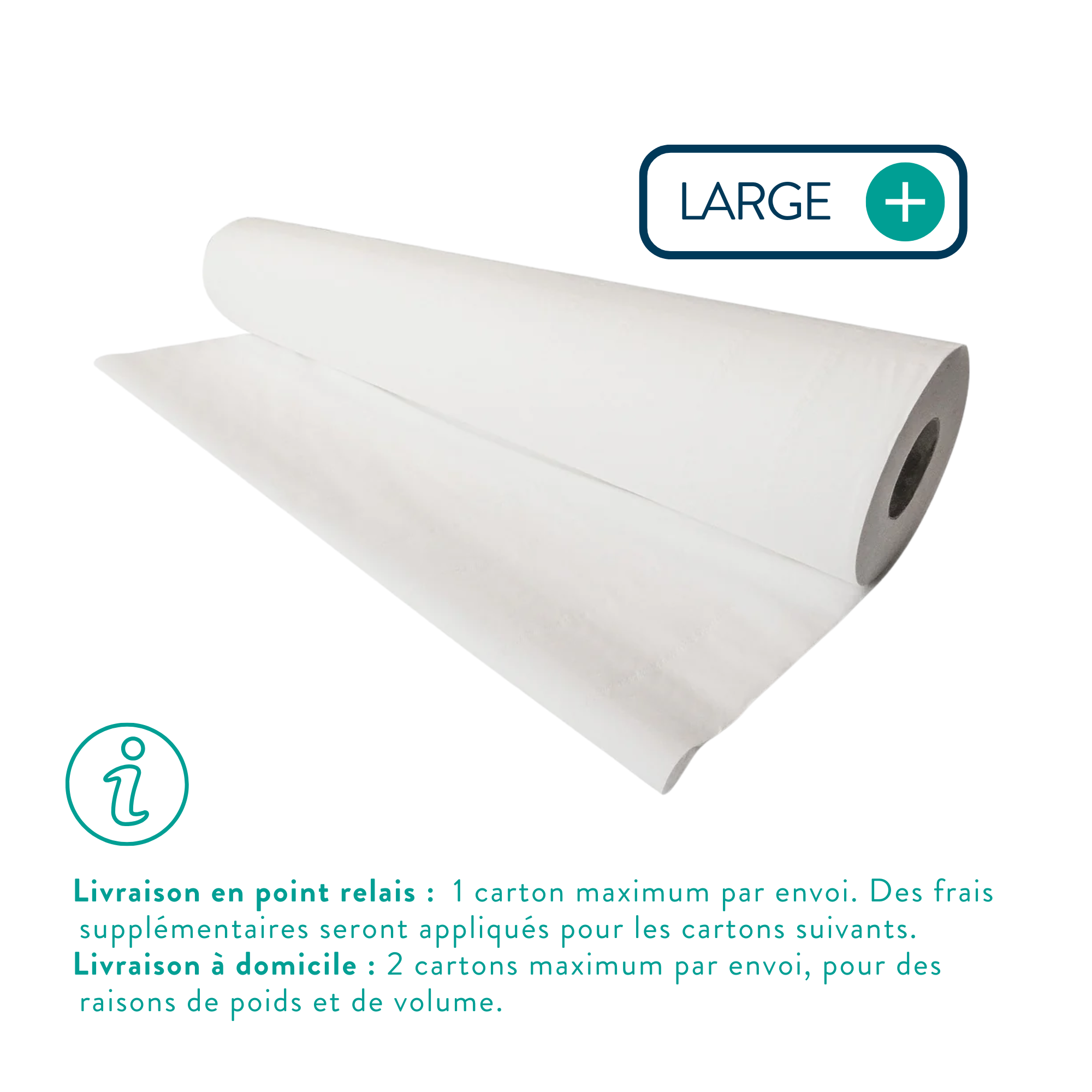 6 rouleaux Draps d'examen Larges blancs lisses - 142 formats - 60 x 38 cm