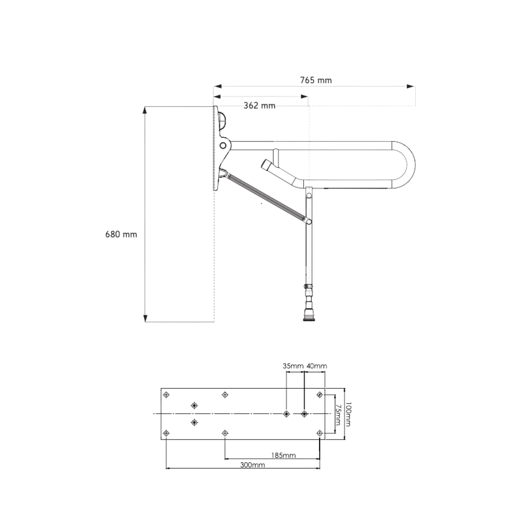 Folding Grab Bar With Foot - White - AKW