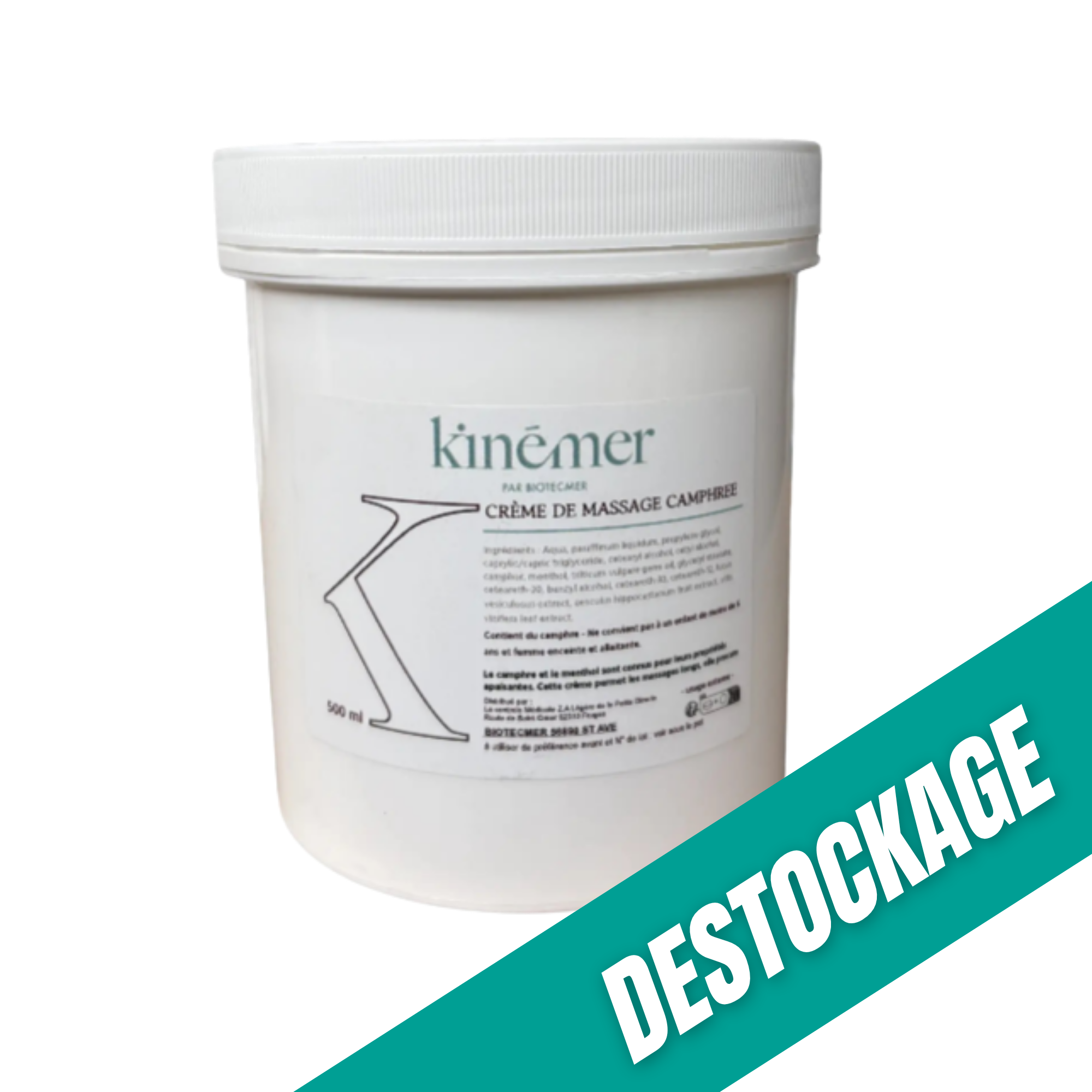 Crème Massage Camphrée - 500 ml - Kinémer - Biotecmer // Date courte
