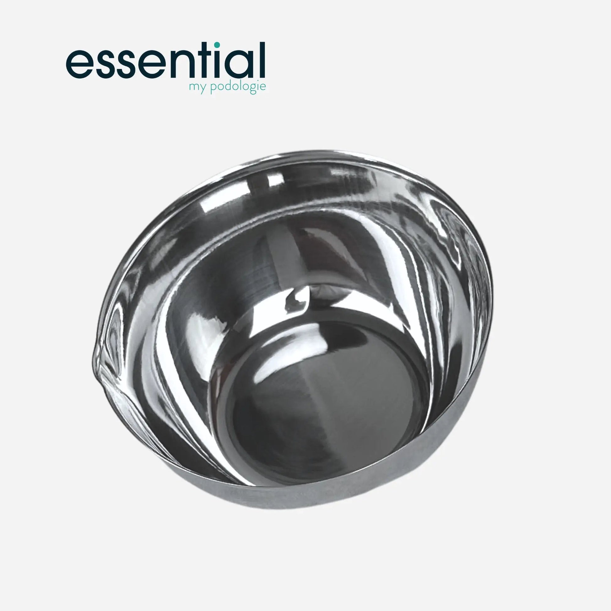 Cupule avec bec et fond plat - Inox - 6 dimensions - Essential by My Podologie Essential  500-ml-D-123mm-H-60mm