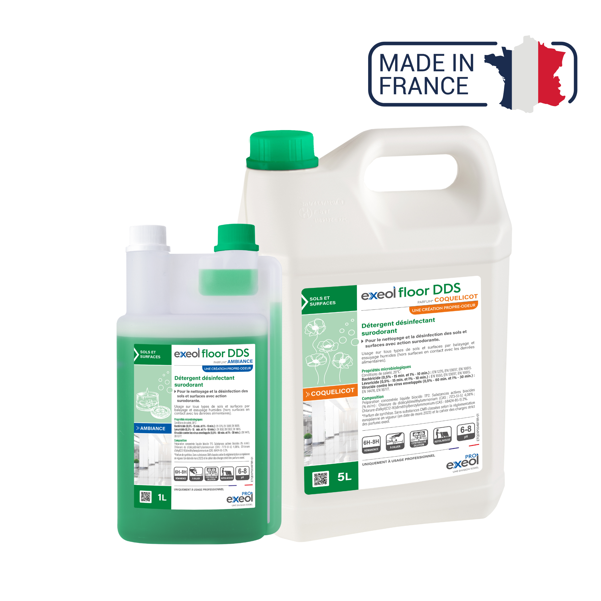 Exeol Floor DDS - Détergent désinfectant surodorant sols et surfaces - Sodel Exeol 
