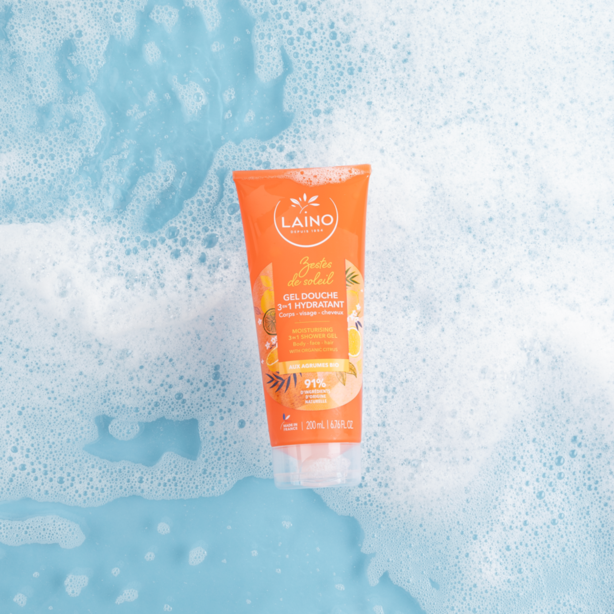 Gel Douche Hydratant - Agrumes Bio - 3 en 1 - 200ml - Laino
