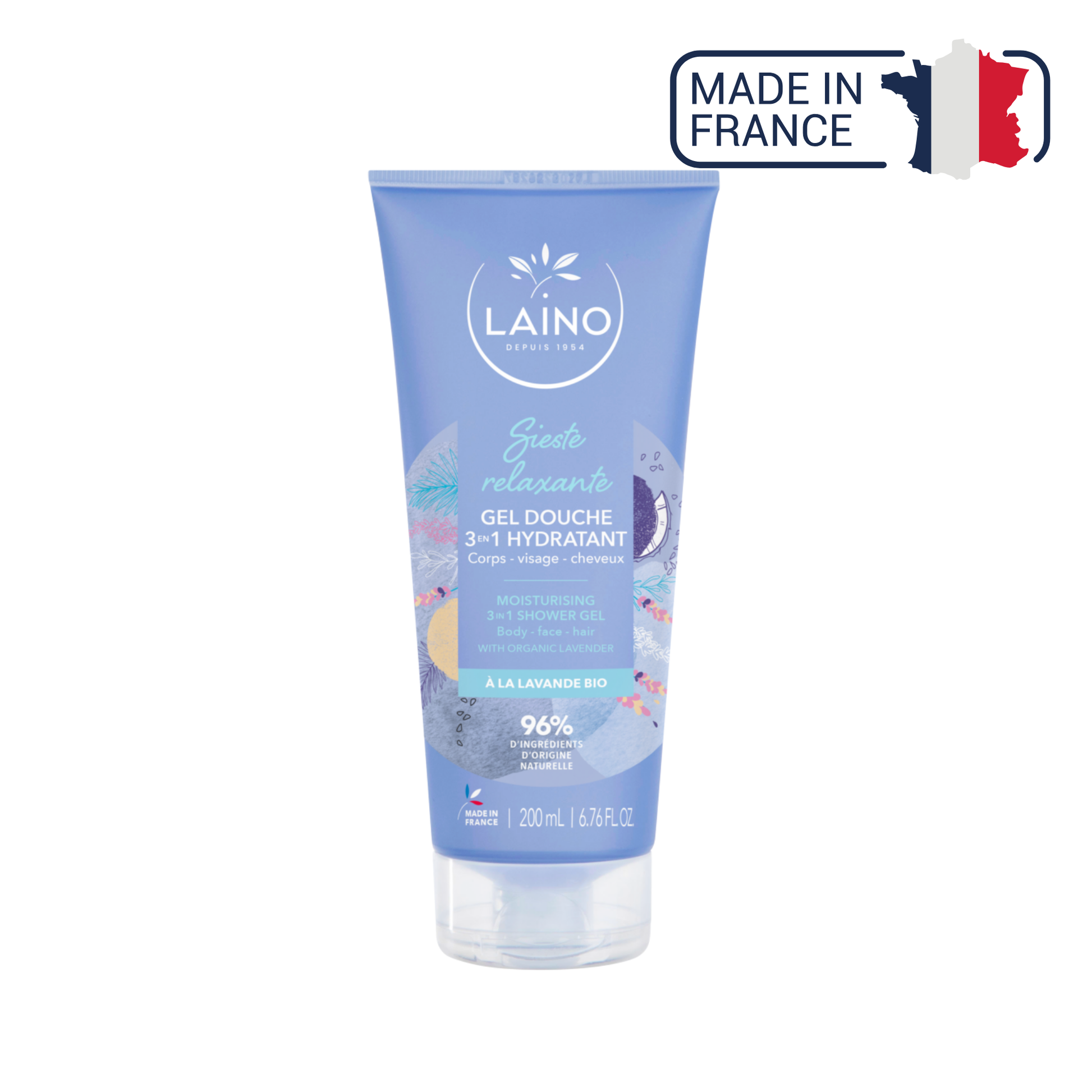 Gel Douche Hydratant - Lavande Bio - 3 en 1 - 200ml - Laino - My Médical