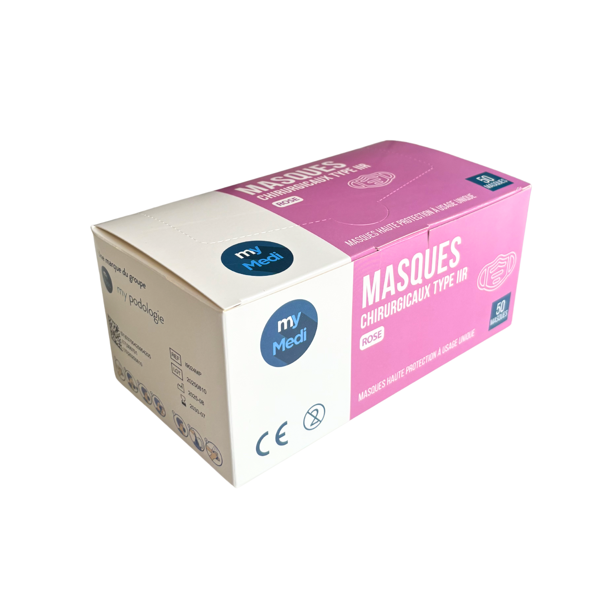 Masque chirurgical - 3 plis de type IIR - Norme EN14683 - Certification CE - Boîte de 50 masques - 3 coloris - My Médical
