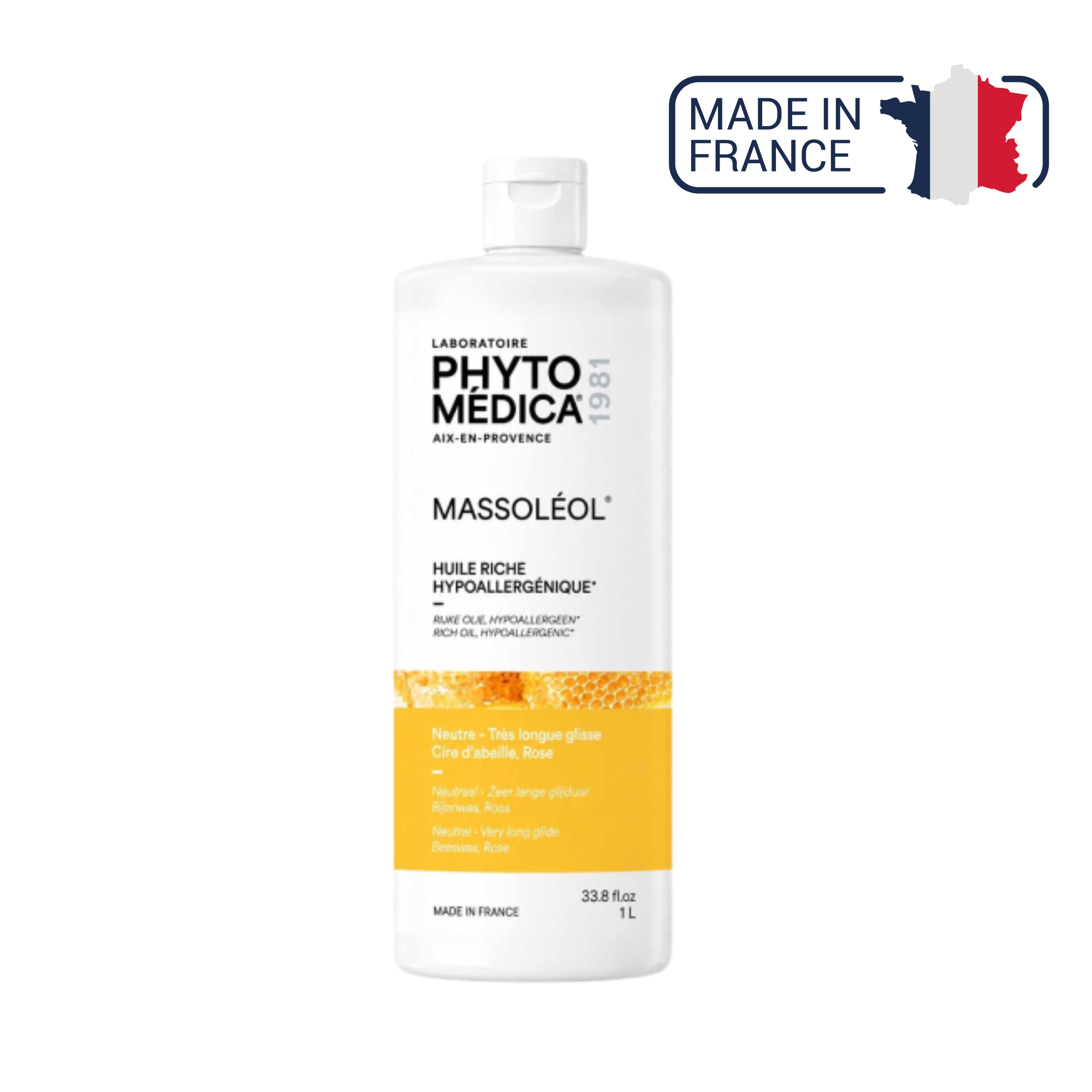 Massoléol® - Huile riche de massage neutre hypoallergénique - Parfum Rose - Phytomedica