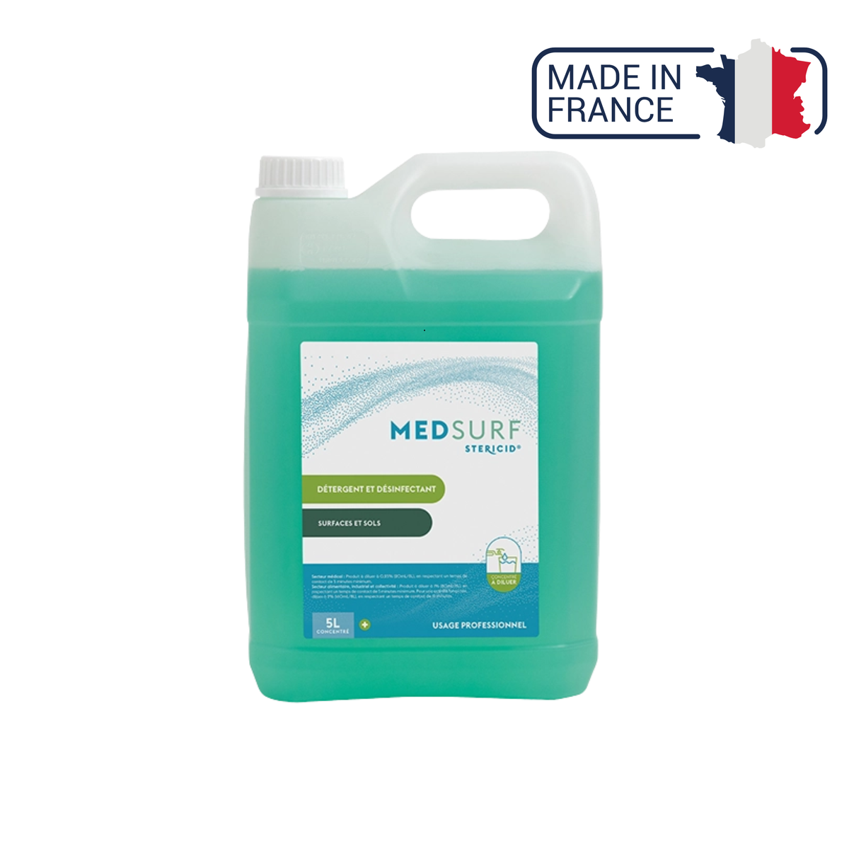 Solution concentrée détergente désinfectante - Medsurf - 5L - Stericid